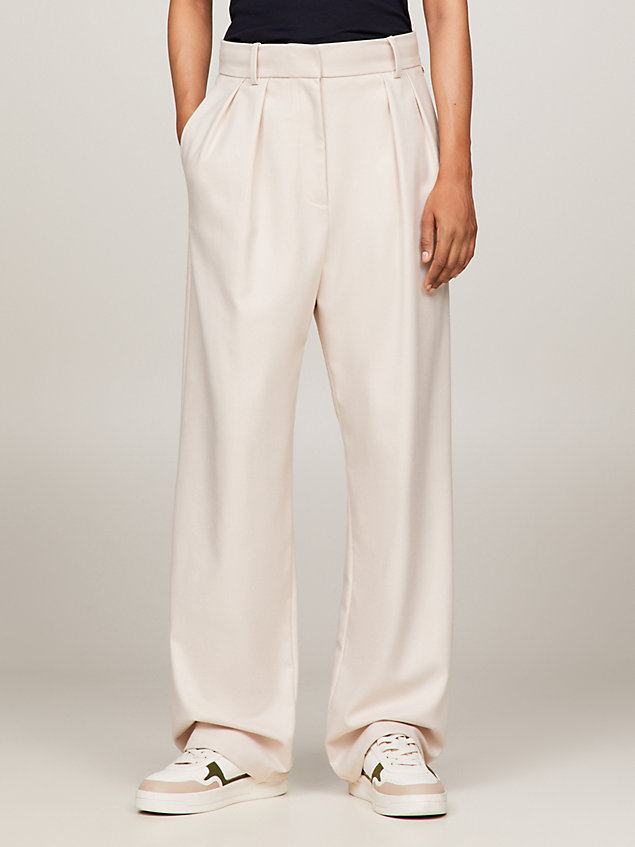 beige pigment dyed relaxed straight leg trousers for women tommy hilfiger