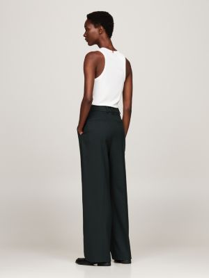 black relaxed straight leg trousers for women tommy hilfiger