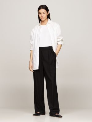 black relaxed straight leg trousers for women tommy hilfiger