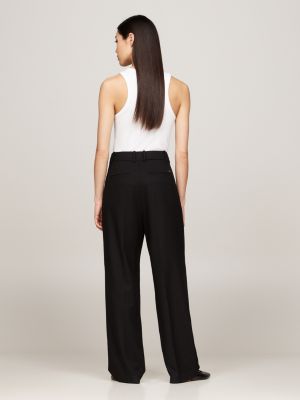 black relaxed straight leg trousers for women tommy hilfiger