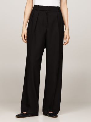 pantalón de corte amplio y recto negro de mujeres tommy hilfiger