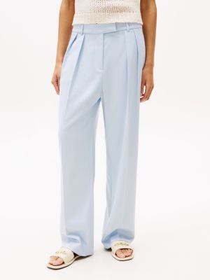 blauw relaxed broek met rechte broekspijpen voor dames - tommy hilfiger