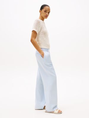 blue relaxed straight leg trousers for women tommy hilfiger