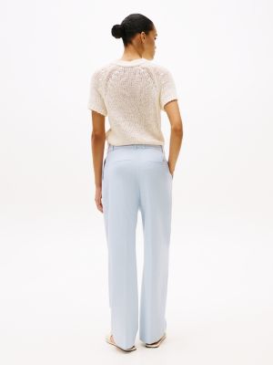 blue relaxed straight leg trousers for women tommy hilfiger