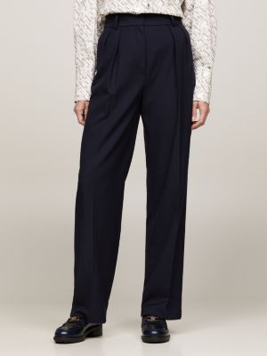 pantalón de corte amplio y recto azul de mujeres tommy hilfiger