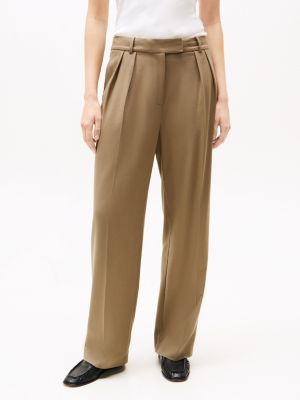 khaki relaxed broek met rechte broekspijpen voor dames - tommy hilfiger