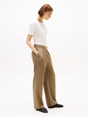 khaki relaxed straight leg trousers for women tommy hilfiger