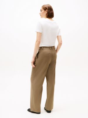 khaki relaxed straight fit hose mit bügelfalten für damen - tommy hilfiger