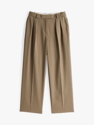 pantalón de corte amplio y recto caqui de mujeres tommy hilfiger