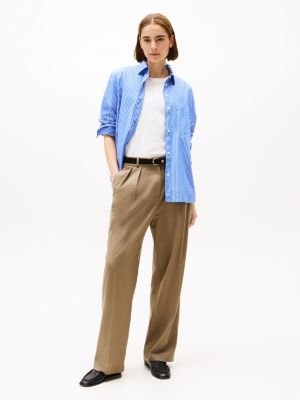 khaki relaxed straight fit hose mit bügelfalten für damen - tommy hilfiger