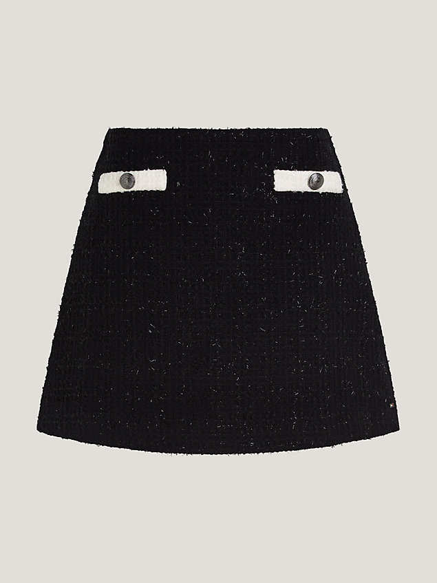 minigonna in tweed con bottoni black da donna tommy hilfiger