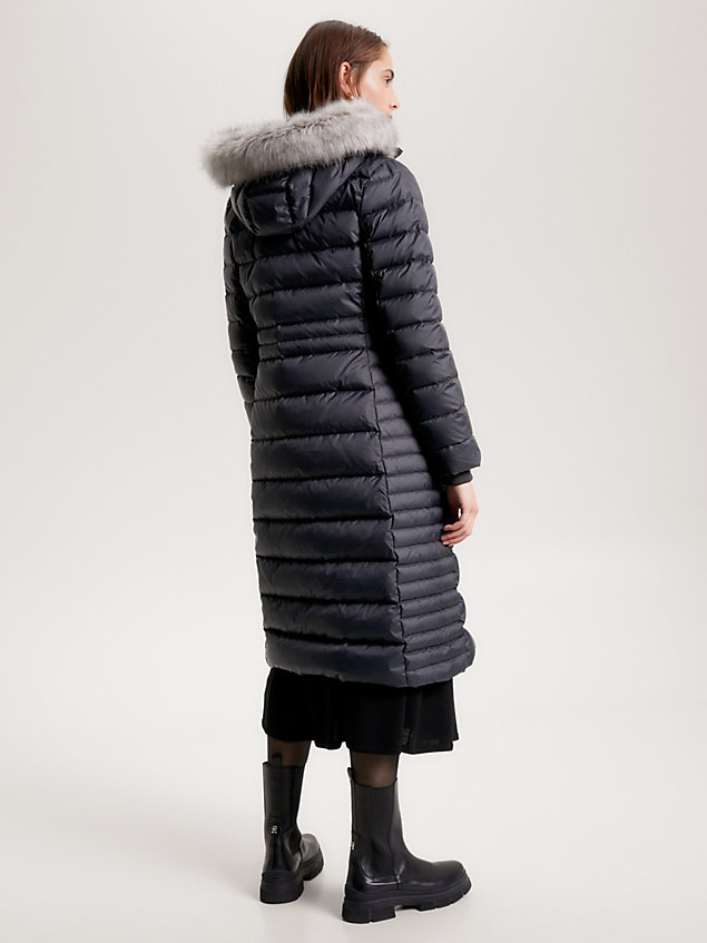 black faux fur hood down-filled maxi coat for women tommy hilfiger