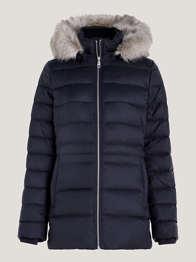 black faux fur hood down-filled jacket for women tommy hilfiger