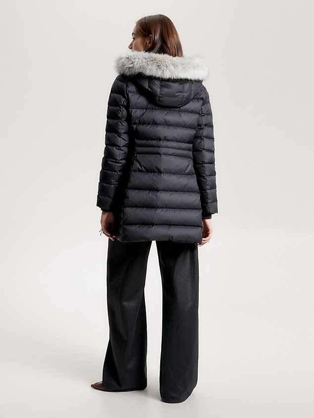 black down-filled faux fur hood coat for women tommy hilfiger