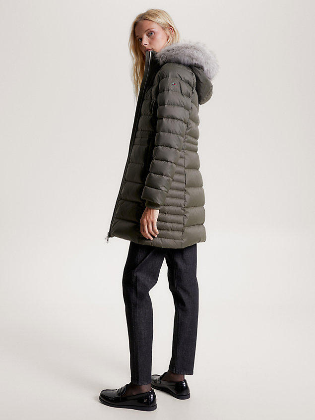 khaki down-filled faux fur hood coat for women tommy hilfiger