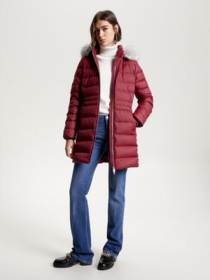 Doudoune longue capuche en fausse fourrure Rouge Tommy Hilfiger