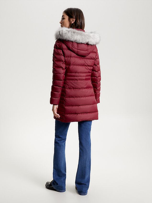 red down-filled faux fur hood coat for women tommy hilfiger