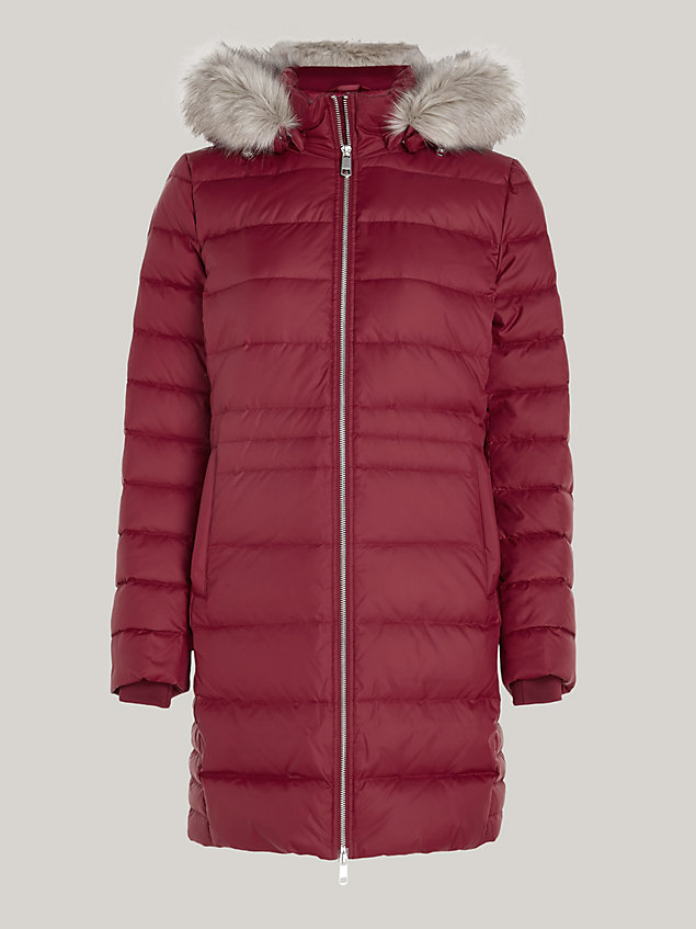 red down-filled faux fur hood coat for women tommy hilfiger