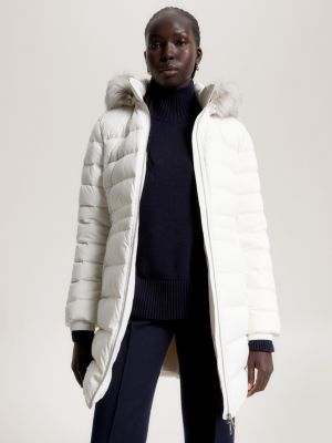 Down Filled Faux Fur Hood Coat White Tommy Hilfiger