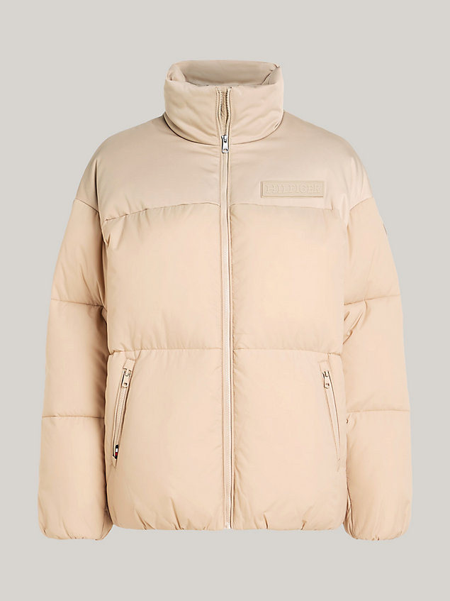 beige new york gerecycled relaxed pufferjack voor dames - tommy hilfiger