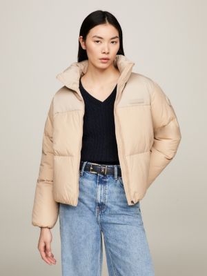 Relaxed Fit Daunenjacke aus Satin mit Kapuze | Beige | Tommy Hilfiger