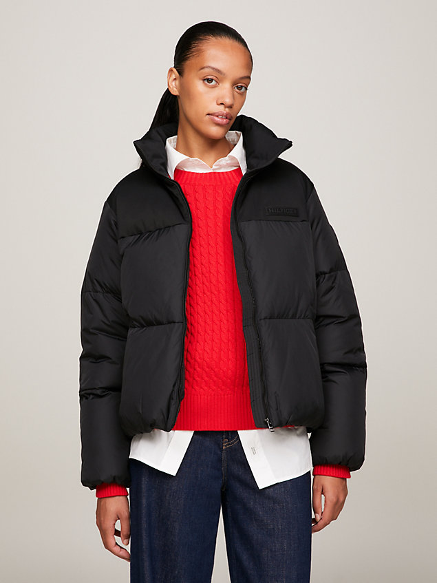 black recycled relaxed new york puffer jacket for women tommy hilfiger
