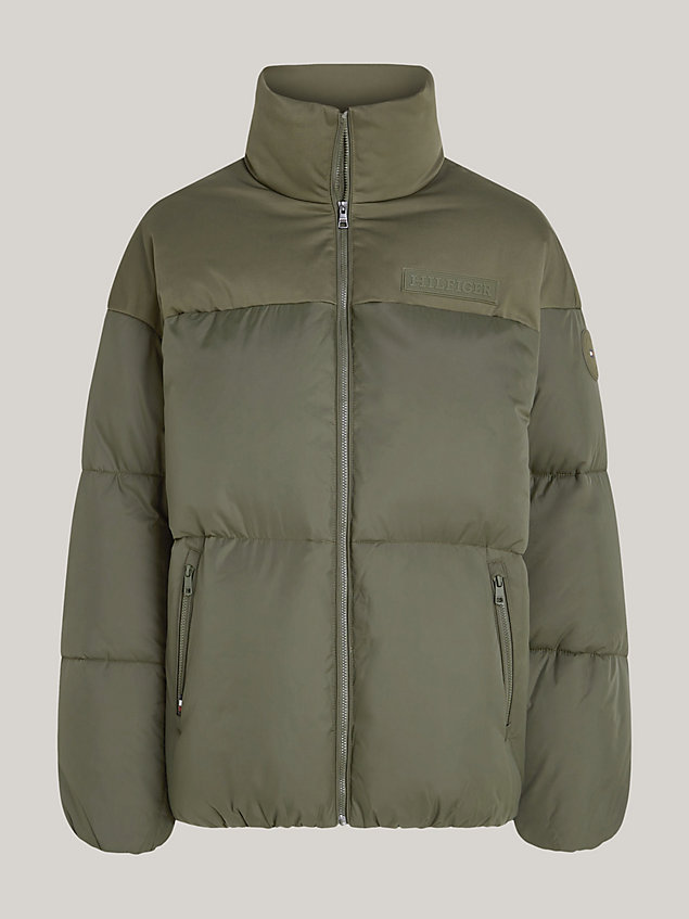 khaki recycled relaxed new york puffer jacket for women tommy hilfiger