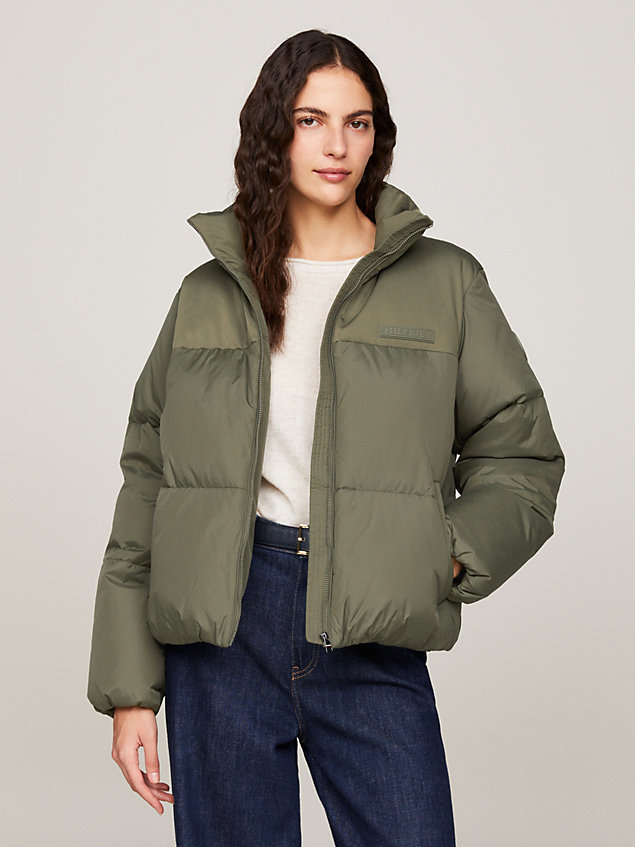 khaki recycled relaxed new york puffer jacket for women tommy hilfiger