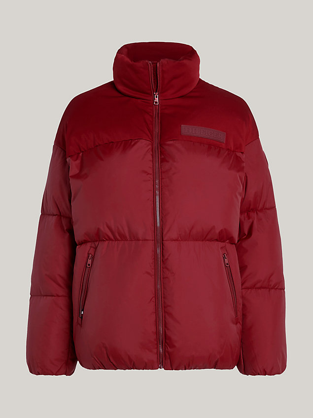 red recycled relaxed new york puffer jacket for women tommy hilfiger