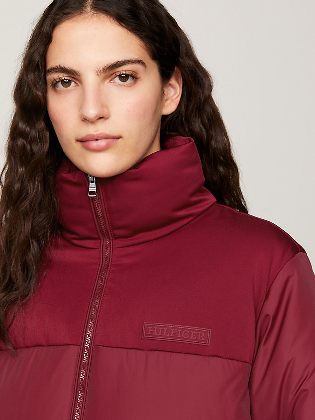 red recycled maxi relaxed new york puffer jacket for women tommy hilfiger