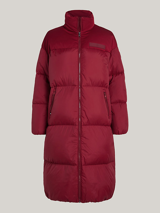 red recycled maxi relaxed new york puffer jacket for women tommy hilfiger