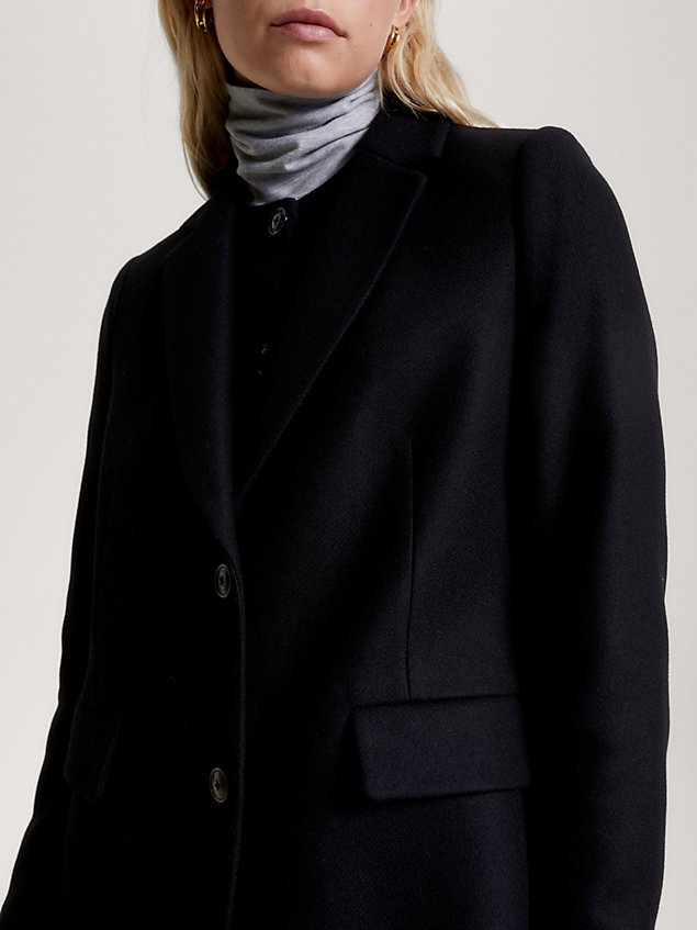 abrigo de lana classics de botonadura sencilla black de mujer tommy hilfiger