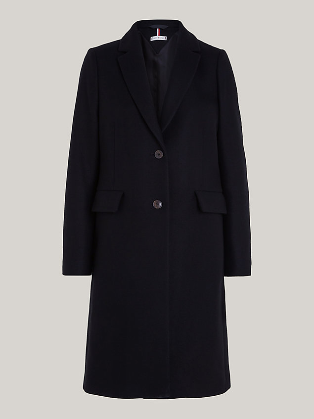 black jednorzędowy wełniany płaszcz classics dla kobiety - tommy hilfiger