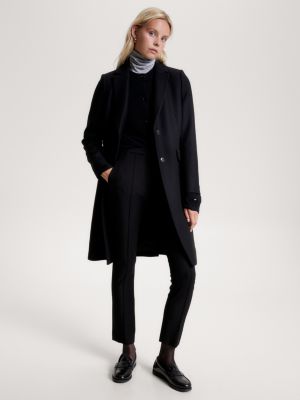 Black wool single store breasted coat