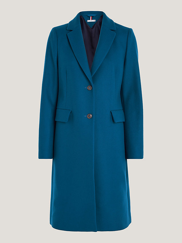 blue jednorzędowy wełniany płaszcz classics dla kobiety - tommy hilfiger