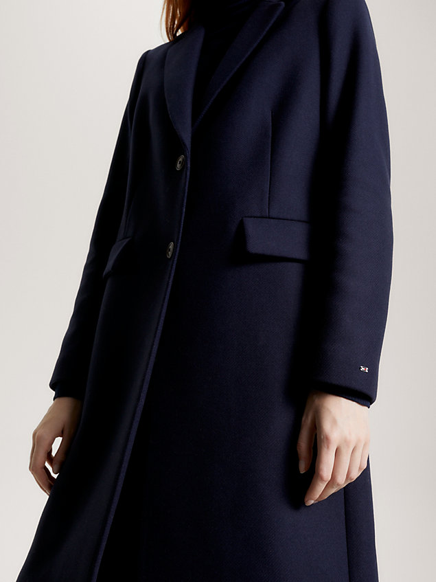 manteau droit classics en laine blue pour femmes tommy hilfiger
