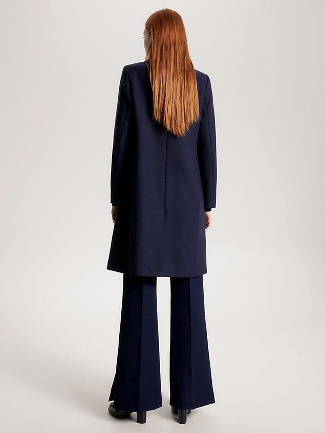 blue jednorzędowy wełniany płaszcz classics dla kobiety - tommy hilfiger