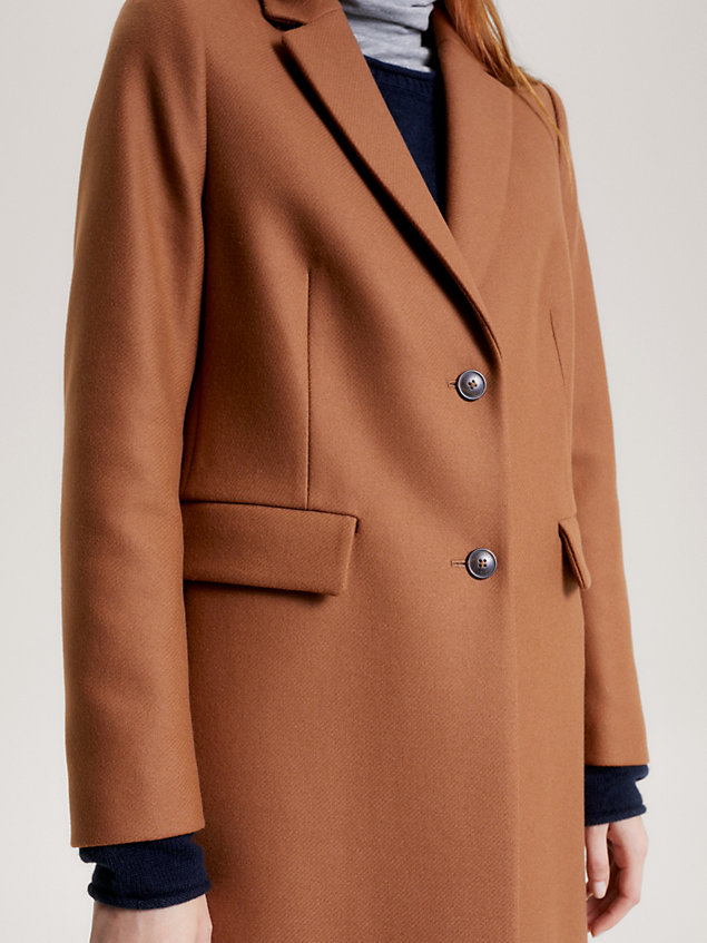 brown classics single breasted wool coat for women tommy hilfiger