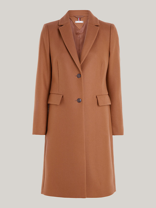 brown classics single breasted wool coat for women tommy hilfiger