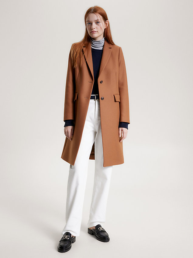 manteau droit classics en laine brown pour femmes tommy hilfiger