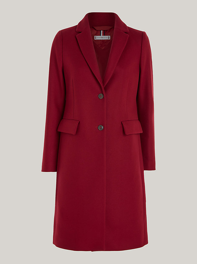 red jednorzędowy wełniany płaszcz classics dla kobiety - tommy hilfiger