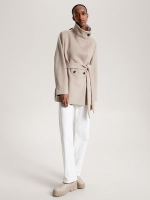 Cappotto corto doppiopetto in misto lana double face · Beige · Elegante /  Cappotti E Giacche