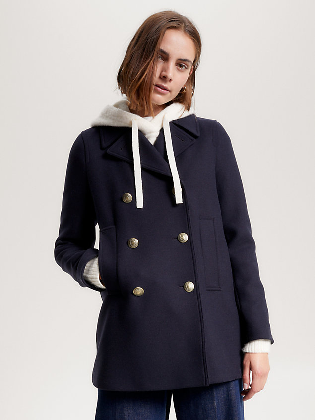 blue prep double-breasted peacoat for women tommy hilfiger