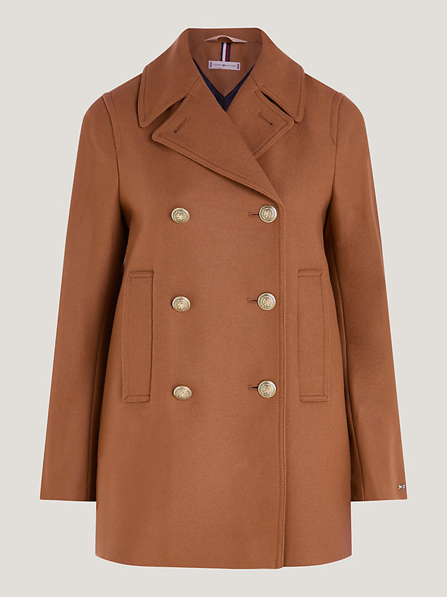 brown prep double-breasted peacoat for women tommy hilfiger