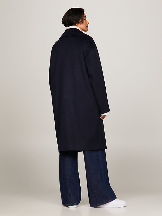 blue th monogram lined coat for women tommy hilfiger