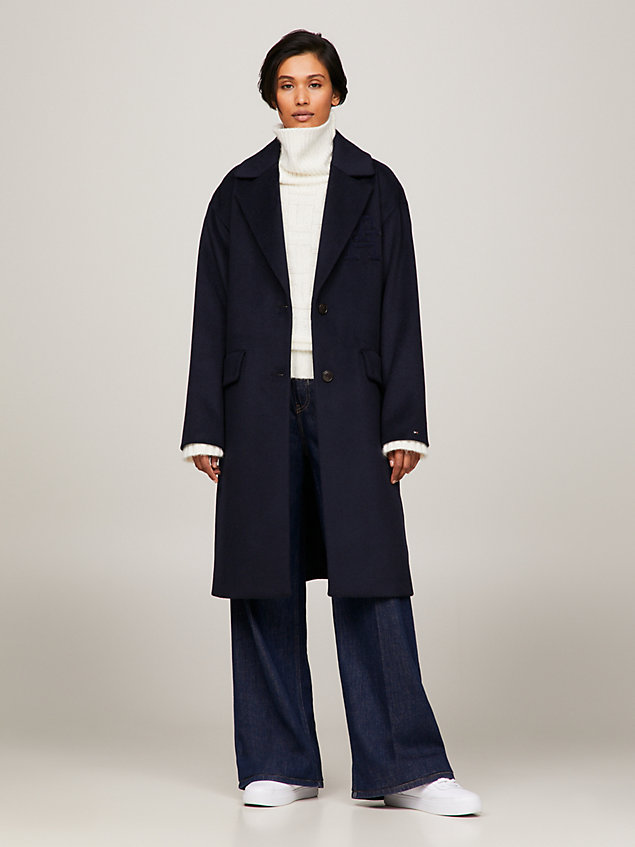 blue th monogram lined coat for women tommy hilfiger