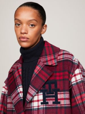 Tommy hilfiger red & on sale black wool blend plaid coat