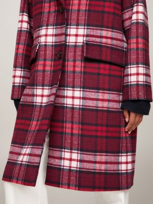 Tommy hilfiger red & black wool blend plaid coat new arrivals