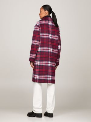 TH Monogram Tartan Relaxed Coat Red Tommy Hilfiger