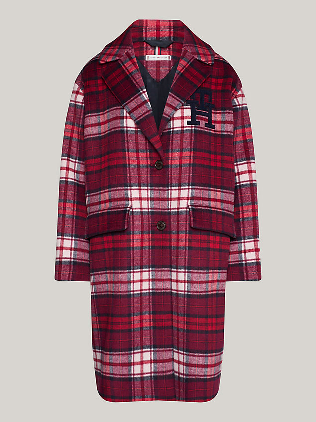 red th monogram tartan relaxed coat for women tommy hilfiger